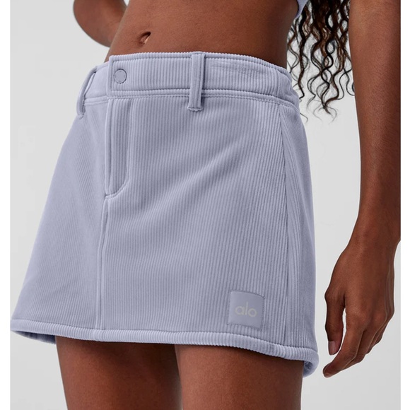ALO Yoga Dresses & Skirts - ALO Yoga Ribbed Velour Baller Mini Skirt Fog XXS